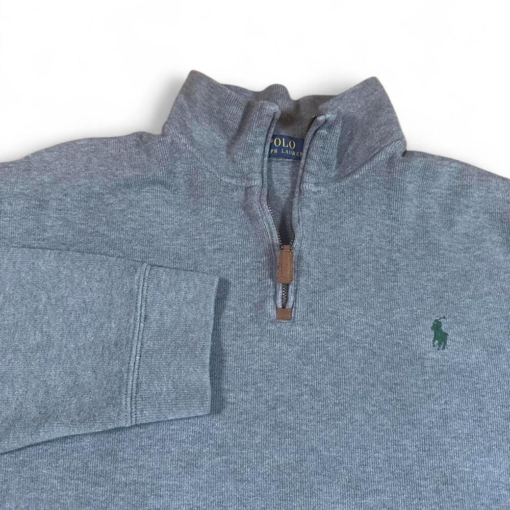 Polo Ralph Lauren Gray Quarter Zip Pullover Sweatshirt Men's XL Green Pony